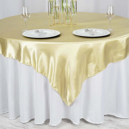 Satin 72"x72" Table Overlay Square Tablecloth Champagne - Smooth Finish Table Cover - NestOCart
