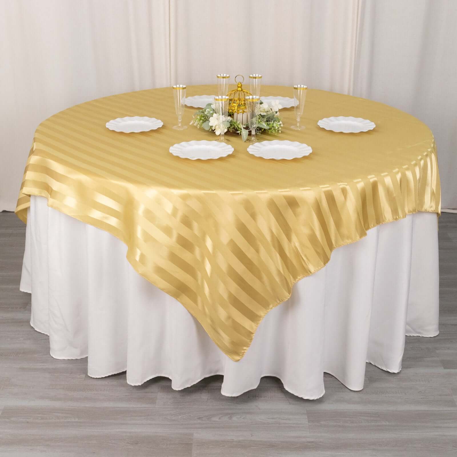 Satin 72"x72" Table Overlay Square Tablecloth Champagne - Stripe Table Topper - Bell Racket Store