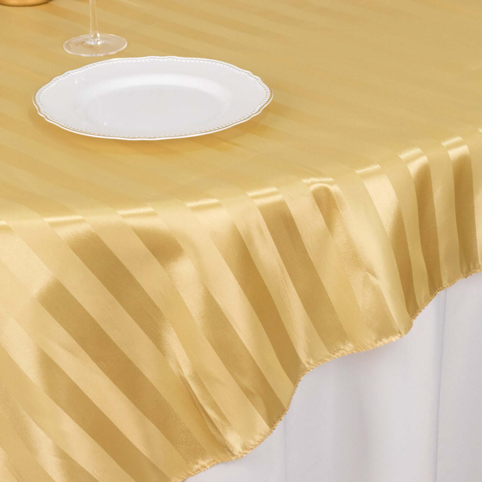 Satin 72"x72" Table Overlay Square Tablecloth Champagne - Stripe Table Topper - Bell Racket Store