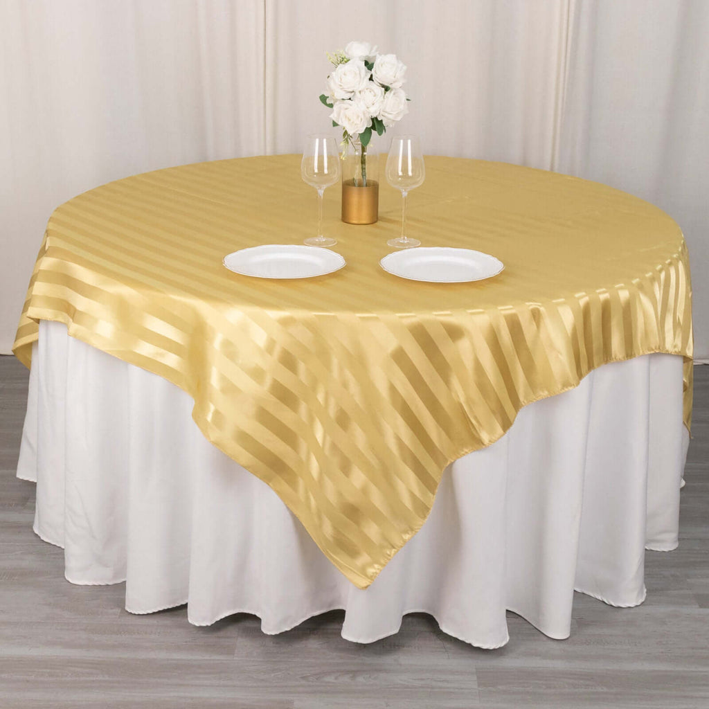 Satin 72"x72" Table Overlay Square Tablecloth Champagne - Stripe Table Topper - Bell Racket Store