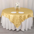 Satin 72"x72" Table Overlay Square Tablecloth Champagne - Stripe Table Topper - Bell Racket Store
