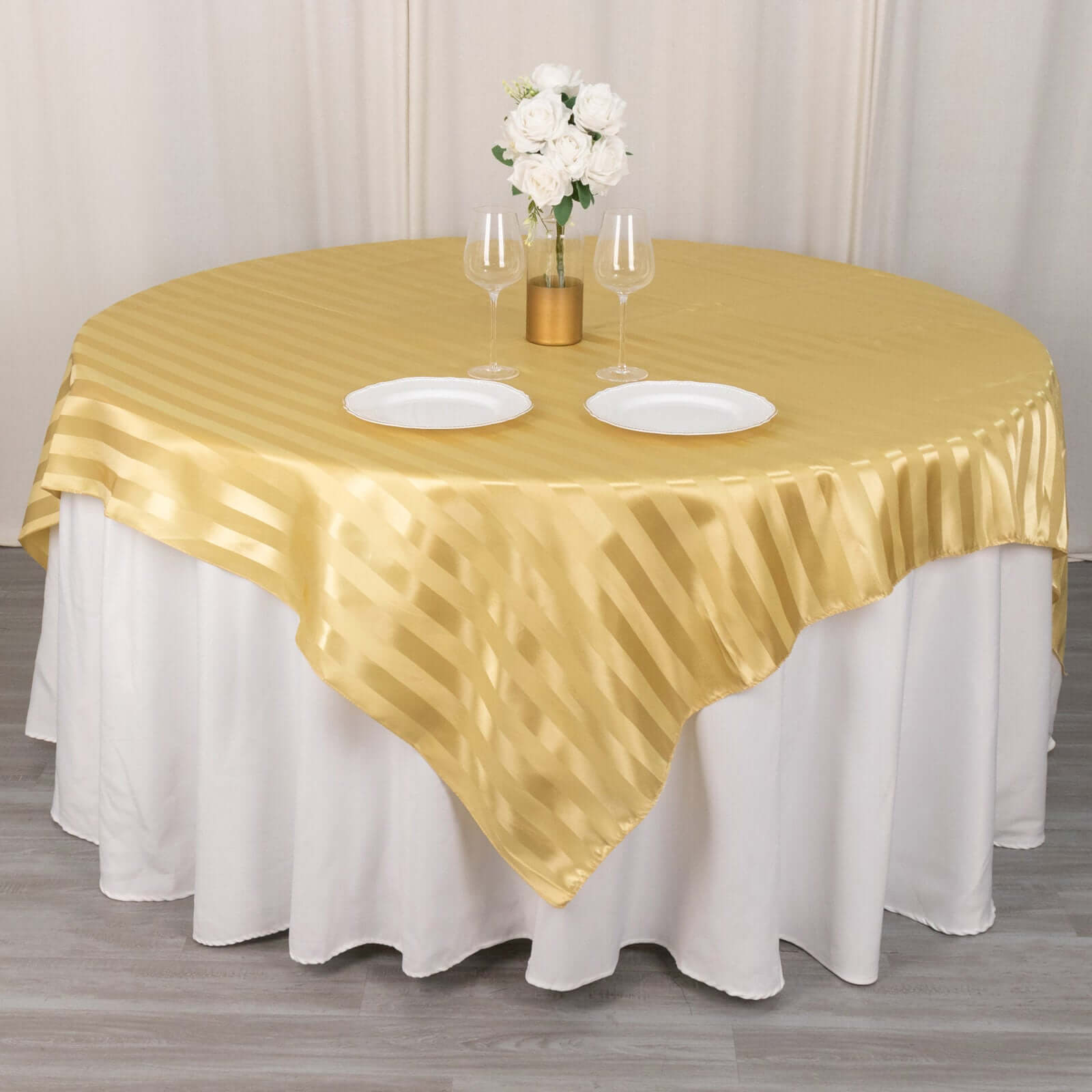 Satin 72"x72" Table Overlay Square Tablecloth Champagne - Stripe Table Topper - Bell Racket Store
