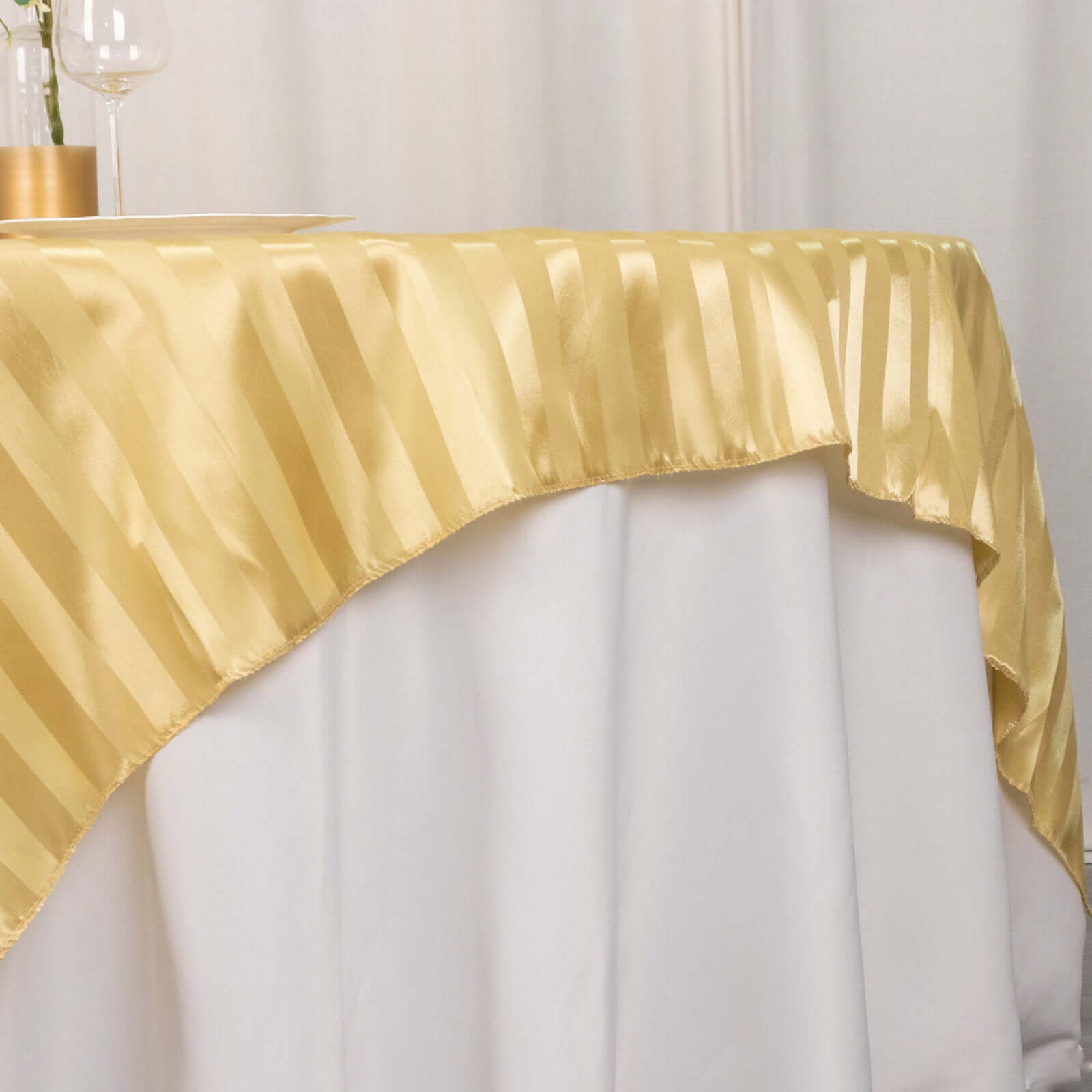 Satin 72"x72" Table Overlay Square Tablecloth Champagne - Stripe Table Topper - Bell Racket Store