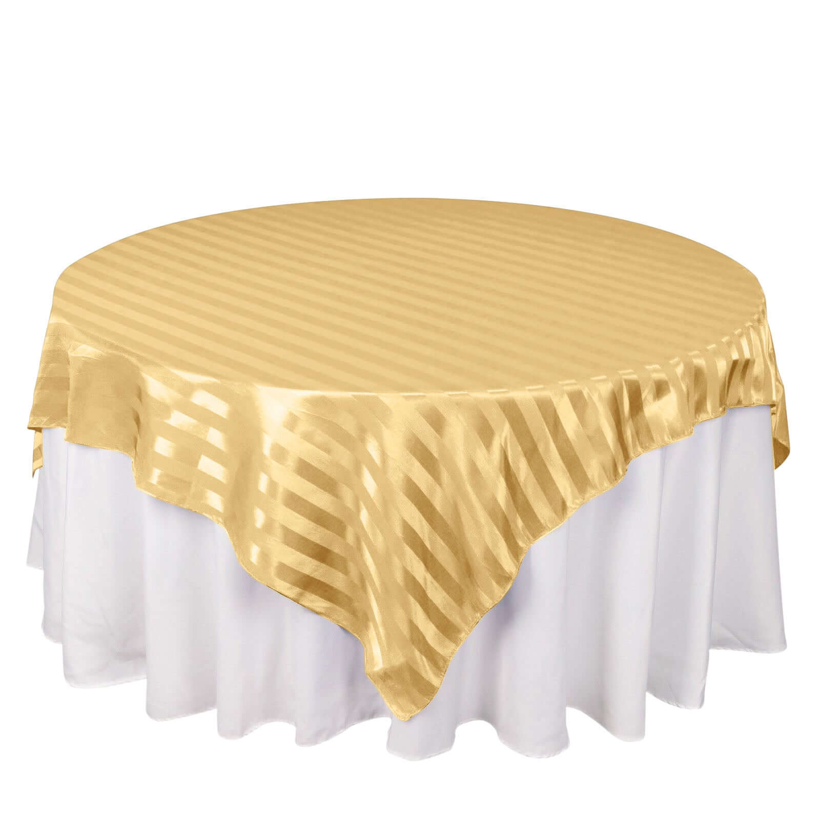 Satin 72"x72" Table Overlay Square Tablecloth Champagne - Stripe Table Topper - Bell Racket Store