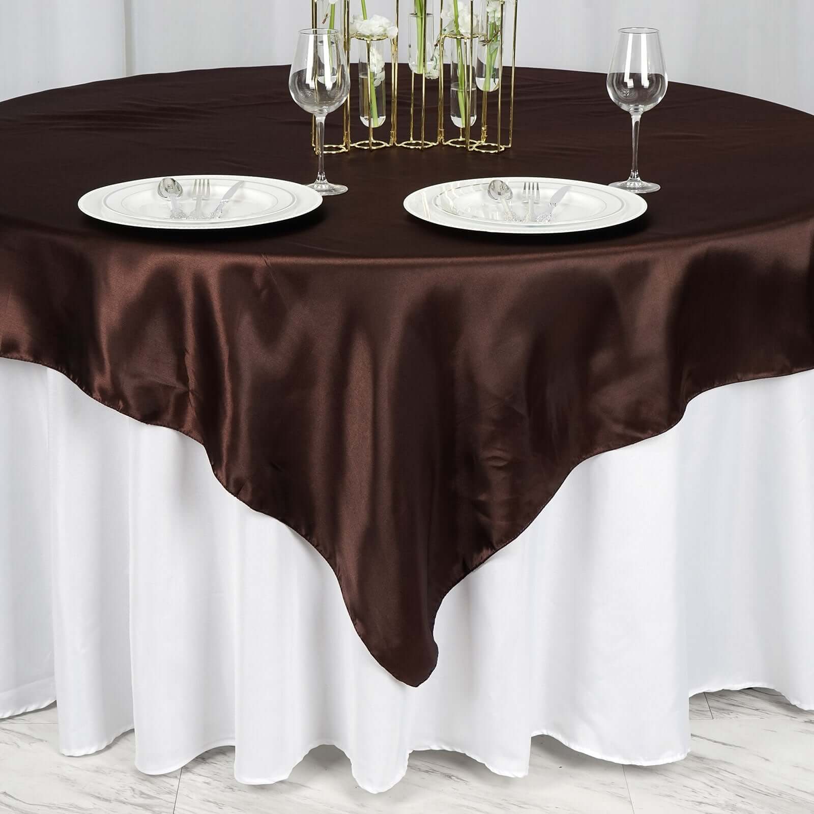 Satin 72"x72" Table Overlay Square Tablecloth Chocolate - Smooth Finish Table Cover - NestOCart