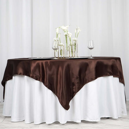 Satin 72"x72" Table Overlay Square Tablecloth Chocolate - Smooth Finish Table Cover - NestOCart