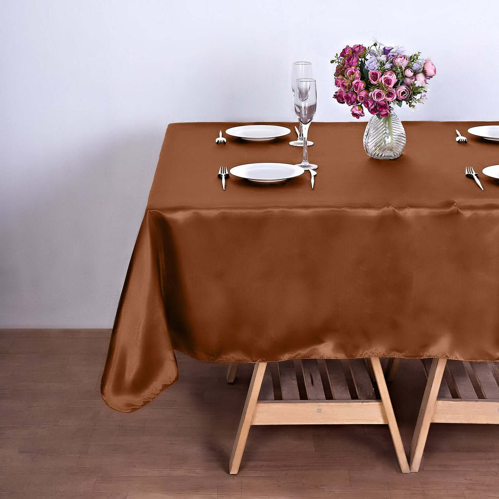 Satin 72"x72" Table Overlay Square Tablecloth Cinnamon Brown - Smooth Finish Table Cover - Bell Racket Store