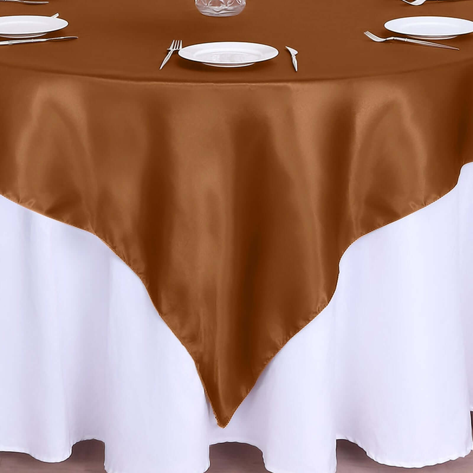 Satin 72"x72" Table Overlay Square Tablecloth Cinnamon Brown - Smooth Finish Table Cover - Bell Racket Store