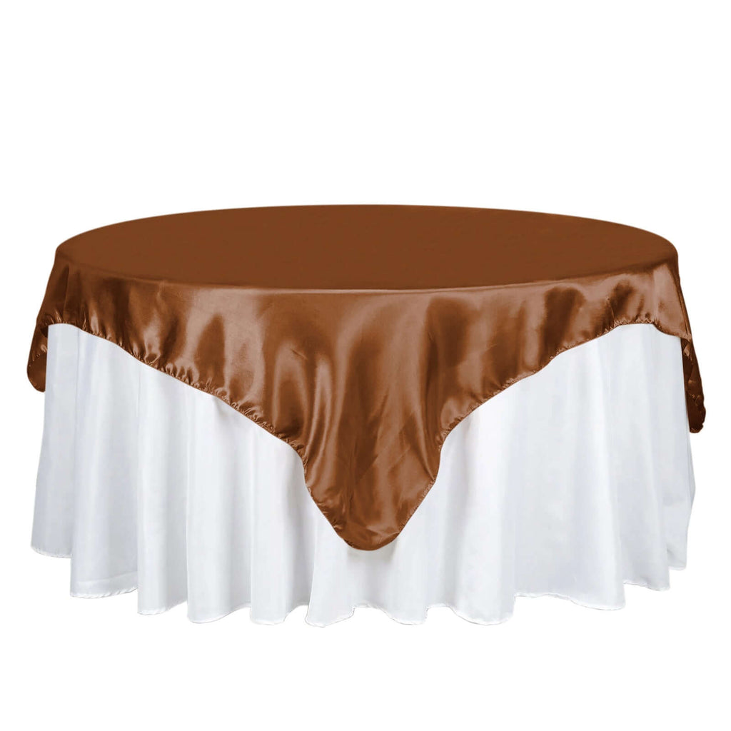 Satin 72"x72" Table Overlay Square Tablecloth Cinnamon Brown - Smooth Finish Table Cover - Bell Racket Store