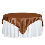 Satin 72"x72" Table Overlay Square Tablecloth Cinnamon Brown - Smooth Finish Table Cover - Bell Racket Store