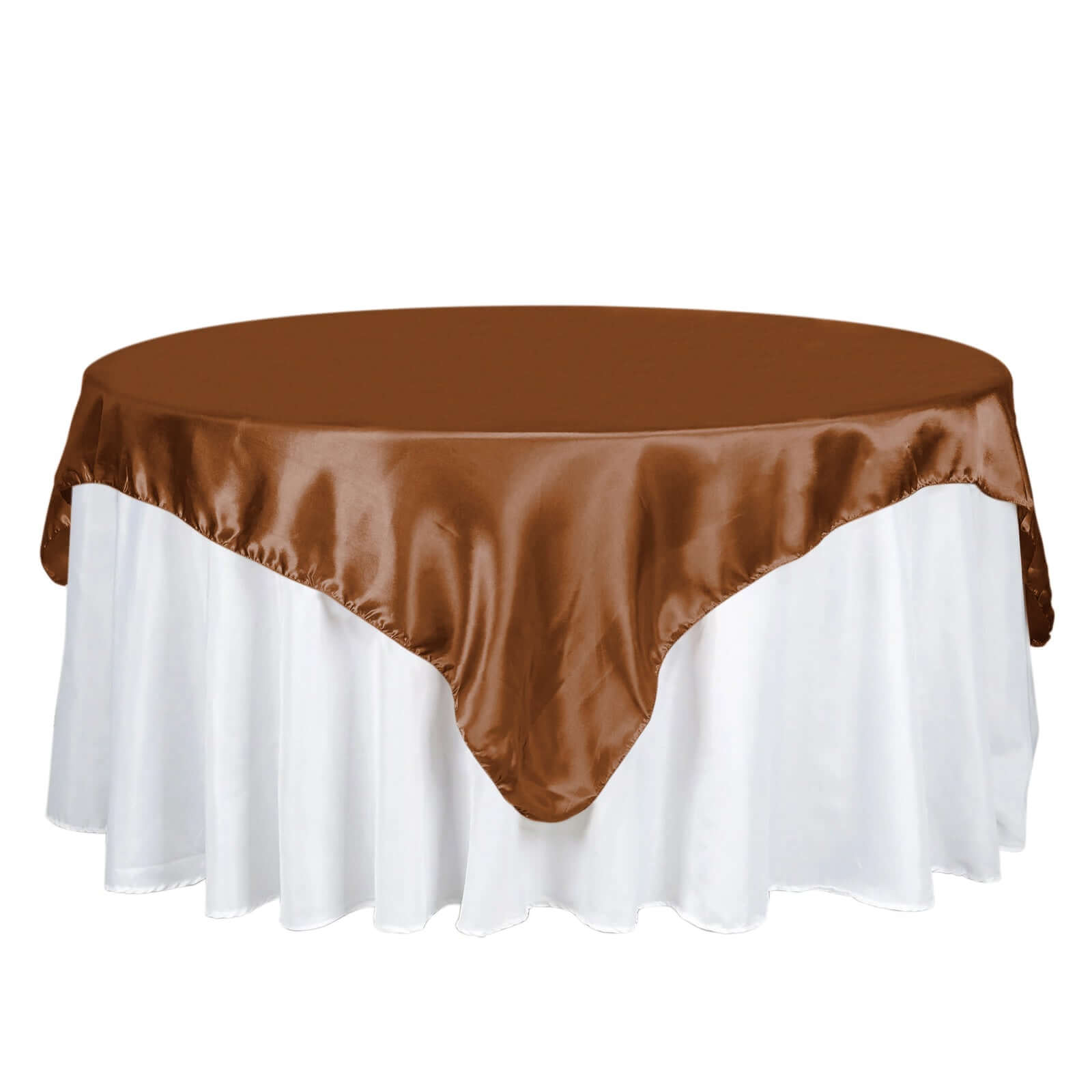 Satin 72"x72" Table Overlay Square Tablecloth Cinnamon Brown - Smooth Finish Table Cover - Bell Racket Store