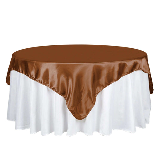 Satin 72"x72" Table Overlay Square Tablecloth Cinnamon Brown - Smooth Finish Table Cover - Bell Racket Store