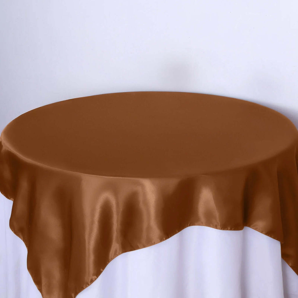 Satin 72"x72" Table Overlay Square Tablecloth Cinnamon Brown - Smooth Finish Table Cover - Bell Racket Store