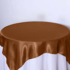 Satin 72"x72" Table Overlay Square Tablecloth Cinnamon Brown - Smooth Finish Table Cover - Bell Racket Store