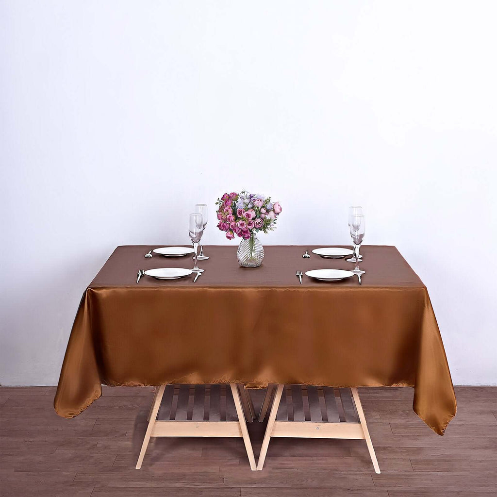 Satin 72"x72" Table Overlay Square Tablecloth Cinnamon Brown - Smooth Finish Table Cover - Bell Racket Store