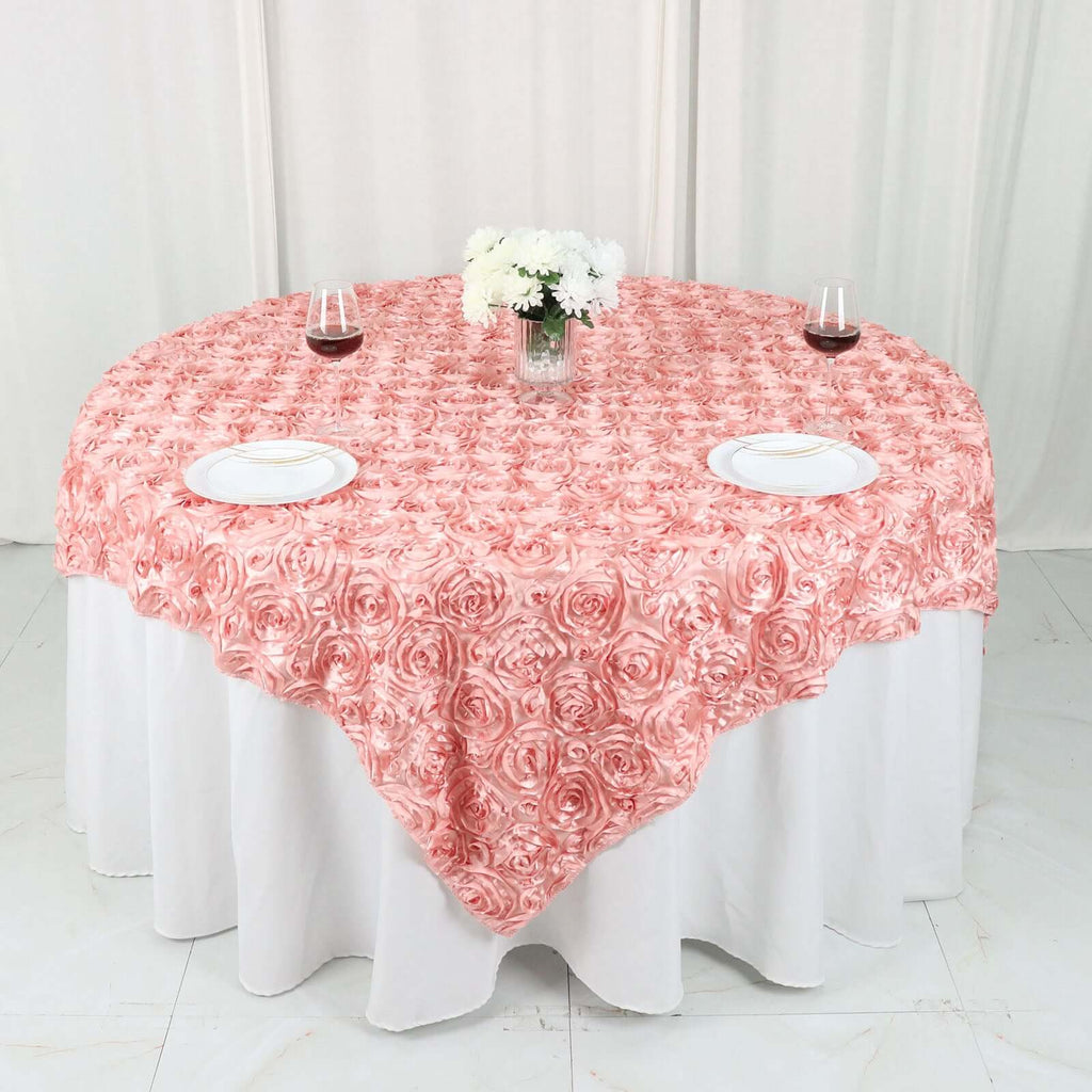 Satin 72"x72" Table Overlay Square Tablecloth Dust Rose - 3D Rosette Table Cover - Bell Racket Store