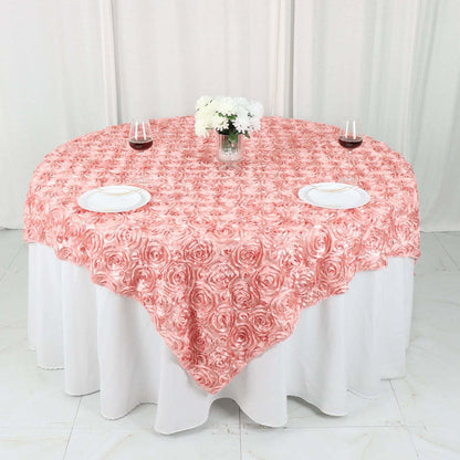 Satin 72"x72" Table Overlay Square Tablecloth Dust Rose - 3D Rosette Table Cover - Bell Racket Store