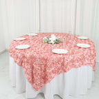 Satin 72"x72" Table Overlay Square Tablecloth Dust Rose - 3D Rosette Table Cover - Bell Racket Store