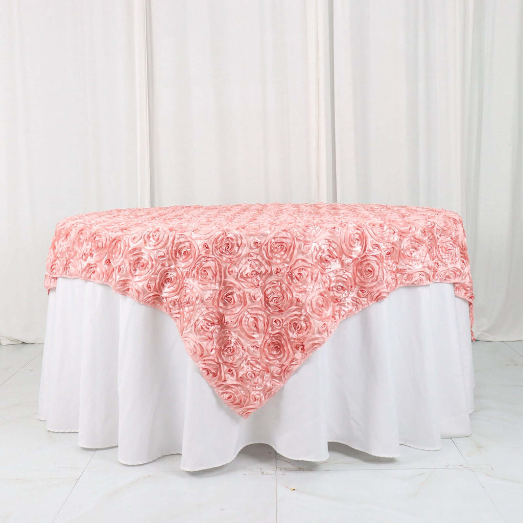 Satin 72"x72" Table Overlay Square Tablecloth Dust Rose - 3D Rosette Table Cover - Bell Racket Store