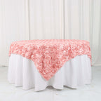 Satin 72"x72" Table Overlay Square Tablecloth Dust Rose - 3D Rosette Table Cover - Bell Racket Store