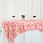 Satin 72"x72" Table Overlay Square Tablecloth Dust Rose - 3D Rosette Table Cover - Bell Racket Store