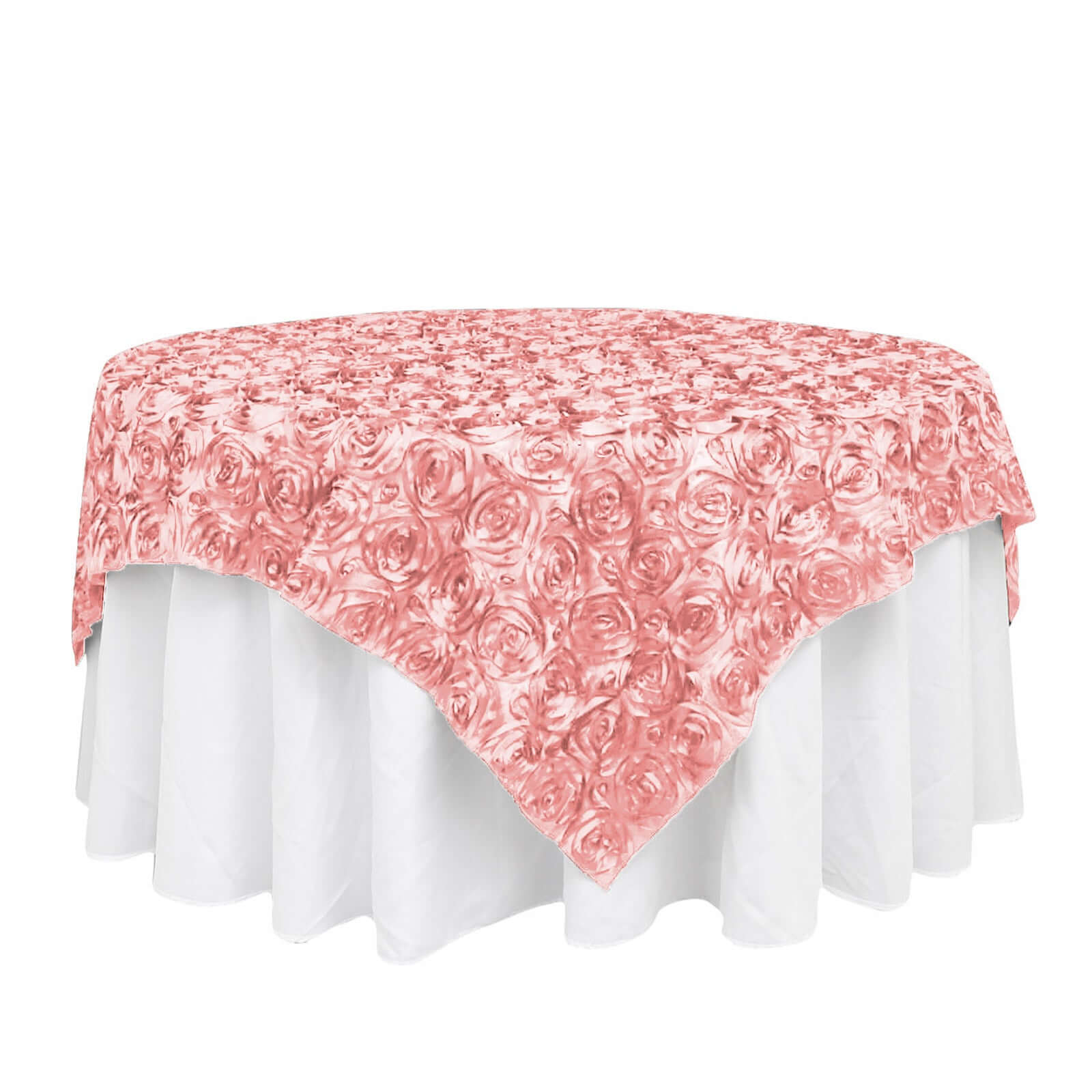 Satin 72"x72" Table Overlay Square Tablecloth Dust Rose - 3D Rosette Table Cover - Bell Racket Store