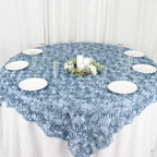 Satin 72"x72" Table Overlay Square Tablecloth Dusty Blue - 3D Rosette Table Cover - Bell Racket Store