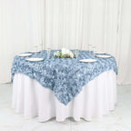 Satin 72"x72" Table Overlay Square Tablecloth Dusty Blue - 3D Rosette Table Cover - Bell Racket Store