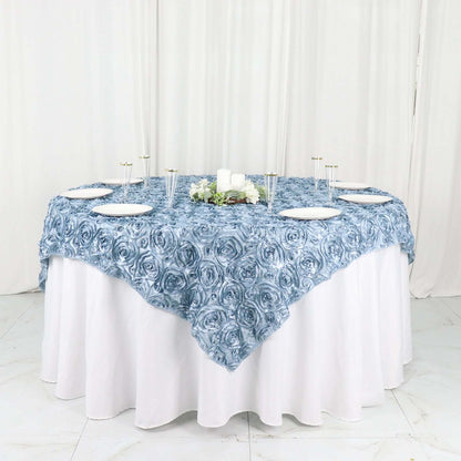 Satin 72"x72" Table Overlay Square Tablecloth Dusty Blue - 3D Rosette Table Cover - Bell Racket Store