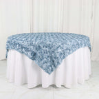 Satin 72"x72" Table Overlay Square Tablecloth Dusty Blue - 3D Rosette Table Cover - Bell Racket Store
