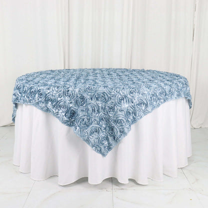 Satin 72"x72" Table Overlay Square Tablecloth Dusty Blue - 3D Rosette Table Cover - Bell Racket Store