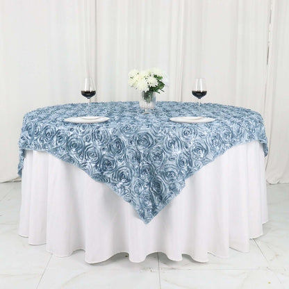 Satin 72"x72" Table Overlay Square Tablecloth Dusty Blue - 3D Rosette Table Cover - Bell Racket Store