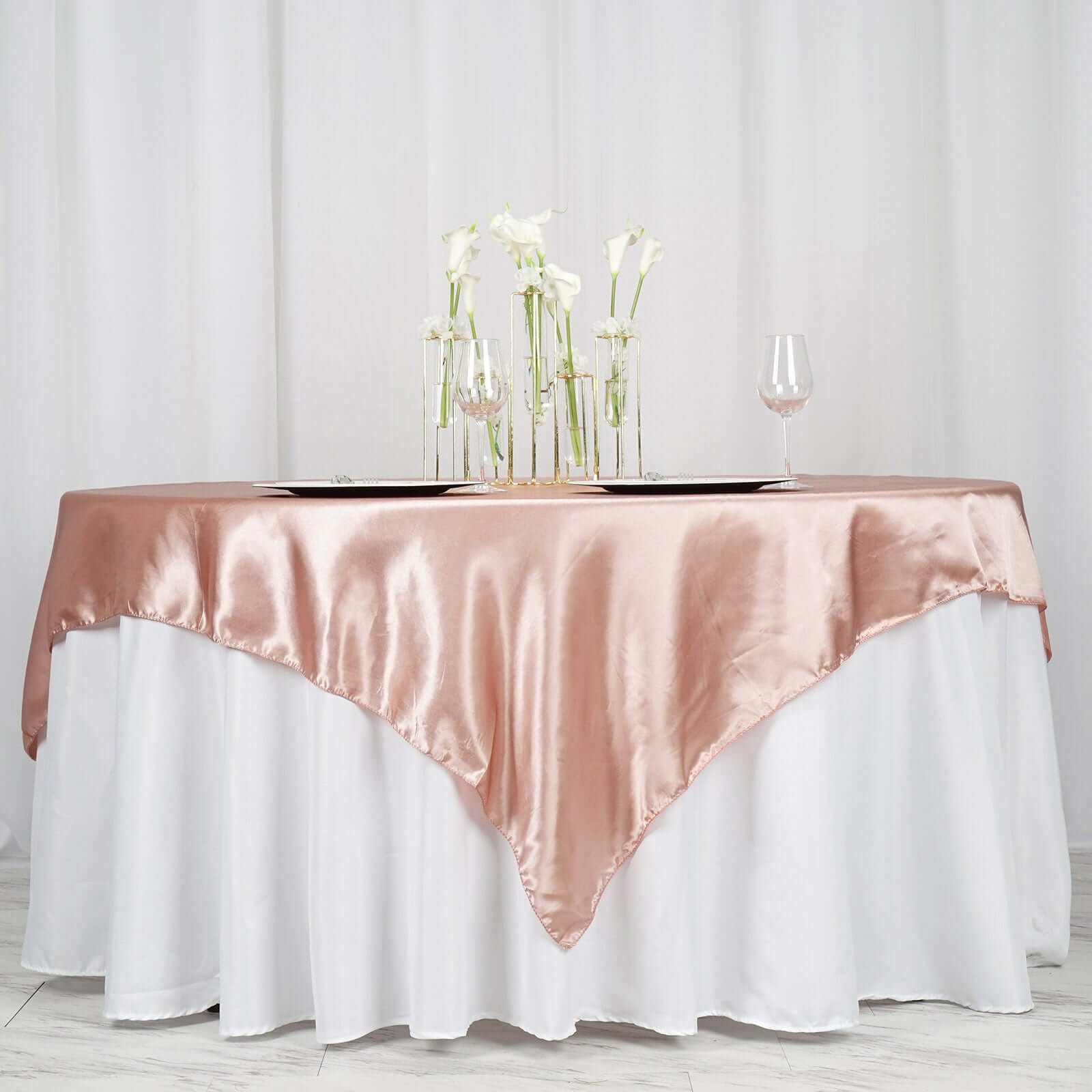 Satin 72"x72" Table Overlay Square Tablecloth Dusty Rose - Smooth Finish Table Cover - NestOCart
