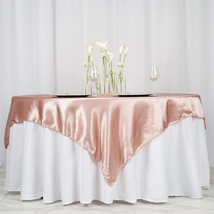 Satin 72"x72" Table Overlay Square Tablecloth Dusty Rose - Smooth Finish Table Cover - NestOCart