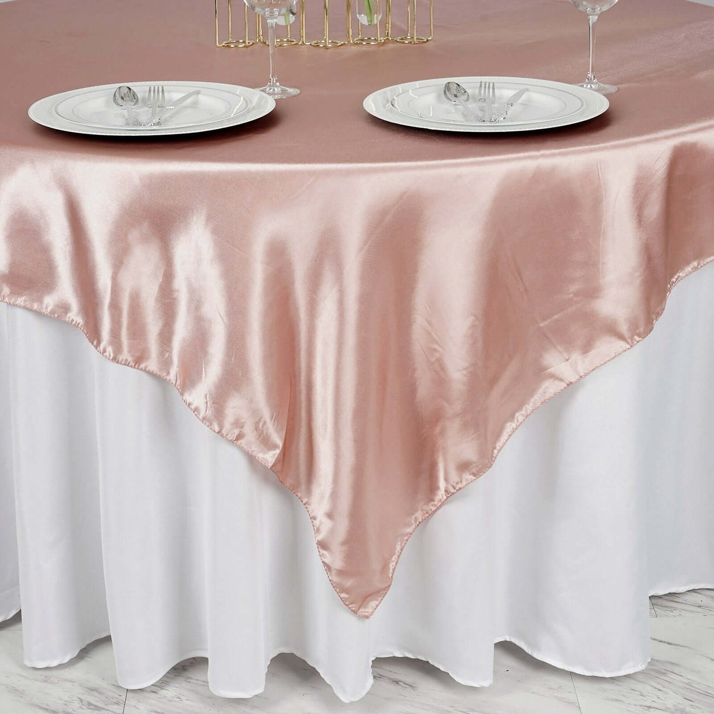 Satin 72"x72" Table Overlay Square Tablecloth Dusty Rose - Smooth Finish Table Cover - NestOCart