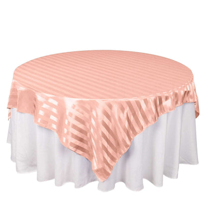 Satin 72"x72" Table Overlay Square Tablecloth Dusty Rose - Stripe Table Topper - Bell Racket Store