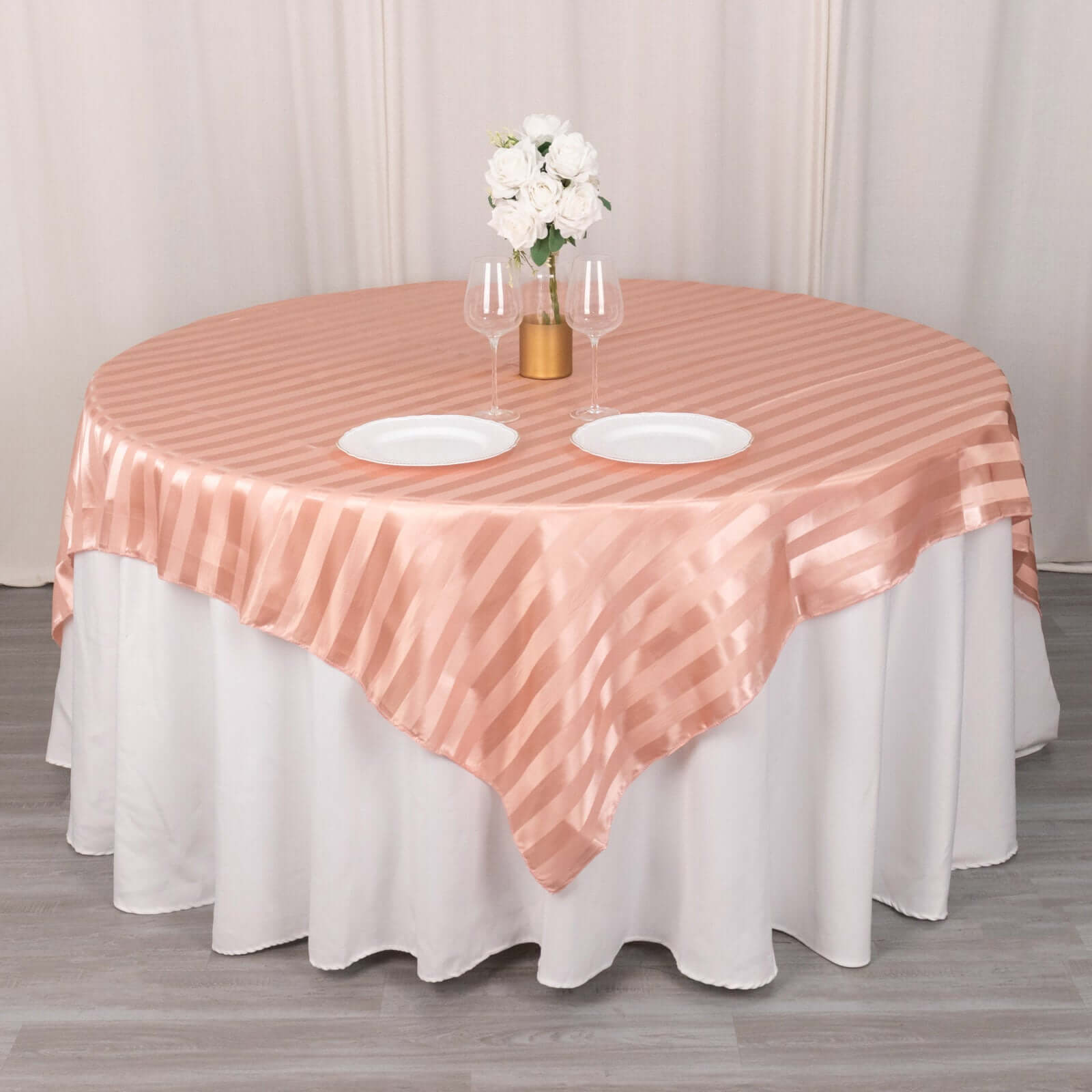 Satin 72"x72" Table Overlay Square Tablecloth Dusty Rose - Stripe Table Topper - Bell Racket Store