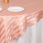Satin 72"x72" Table Overlay Square Tablecloth Dusty Rose - Stripe Table Topper - Bell Racket Store