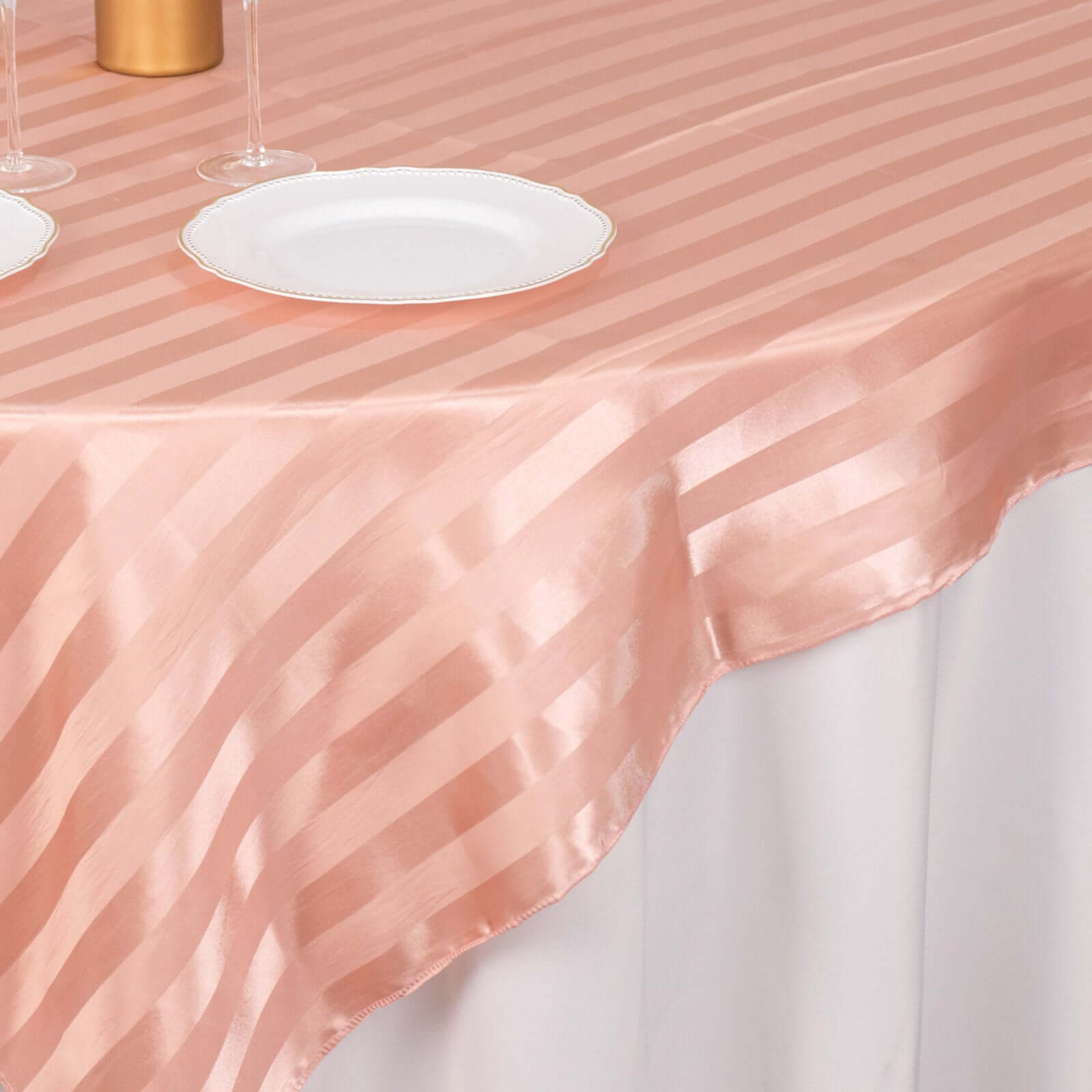 Satin 72"x72" Table Overlay Square Tablecloth Dusty Rose - Stripe Table Topper - Bell Racket Store