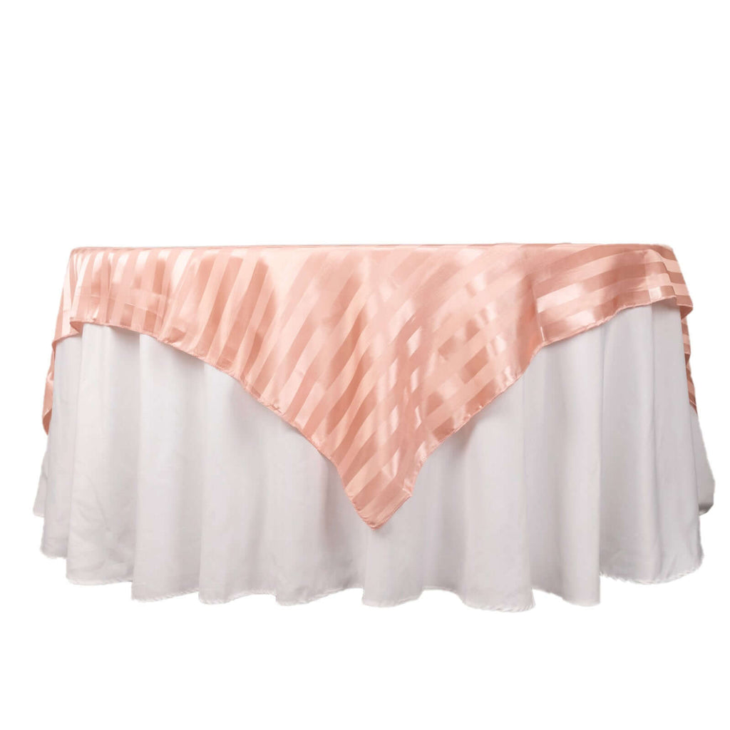 Satin 72"x72" Table Overlay Square Tablecloth Dusty Rose - Stripe Table Topper - Bell Racket Store