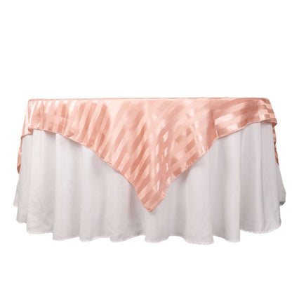 Satin 72"x72" Table Overlay Square Tablecloth Dusty Rose - Stripe Table Topper - Bell Racket Store