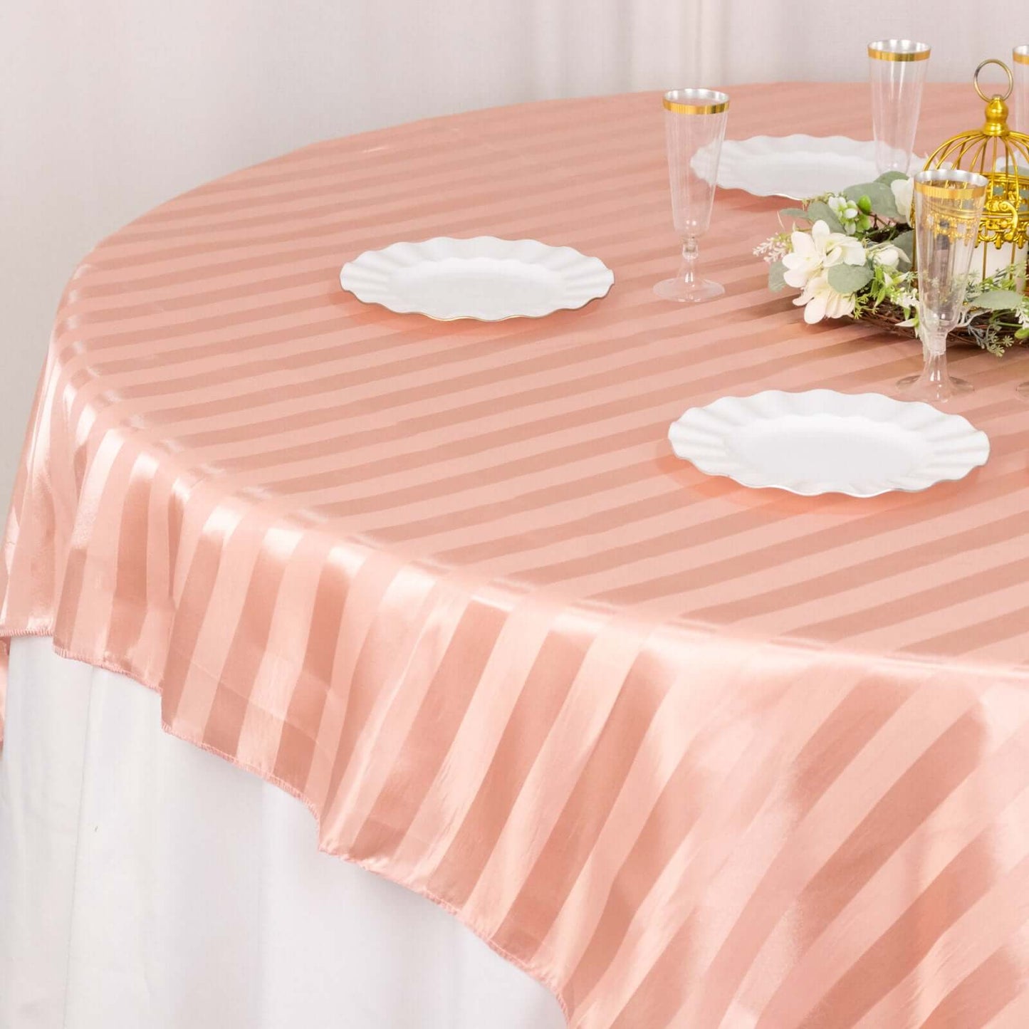 Satin 72"x72" Table Overlay Square Tablecloth Dusty Rose - Stripe Table Topper - Bell Racket Store