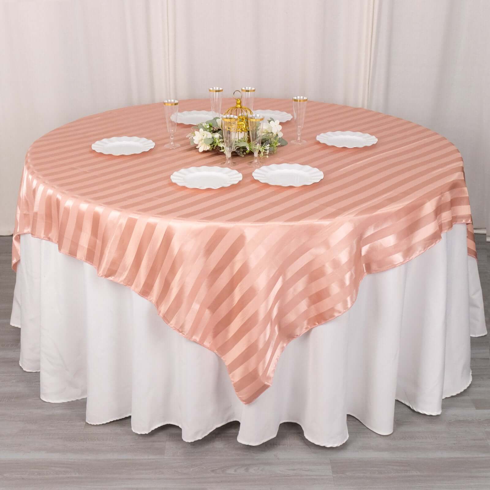 Satin 72"x72" Table Overlay Square Tablecloth Dusty Rose - Stripe Table Topper - Bell Racket Store
