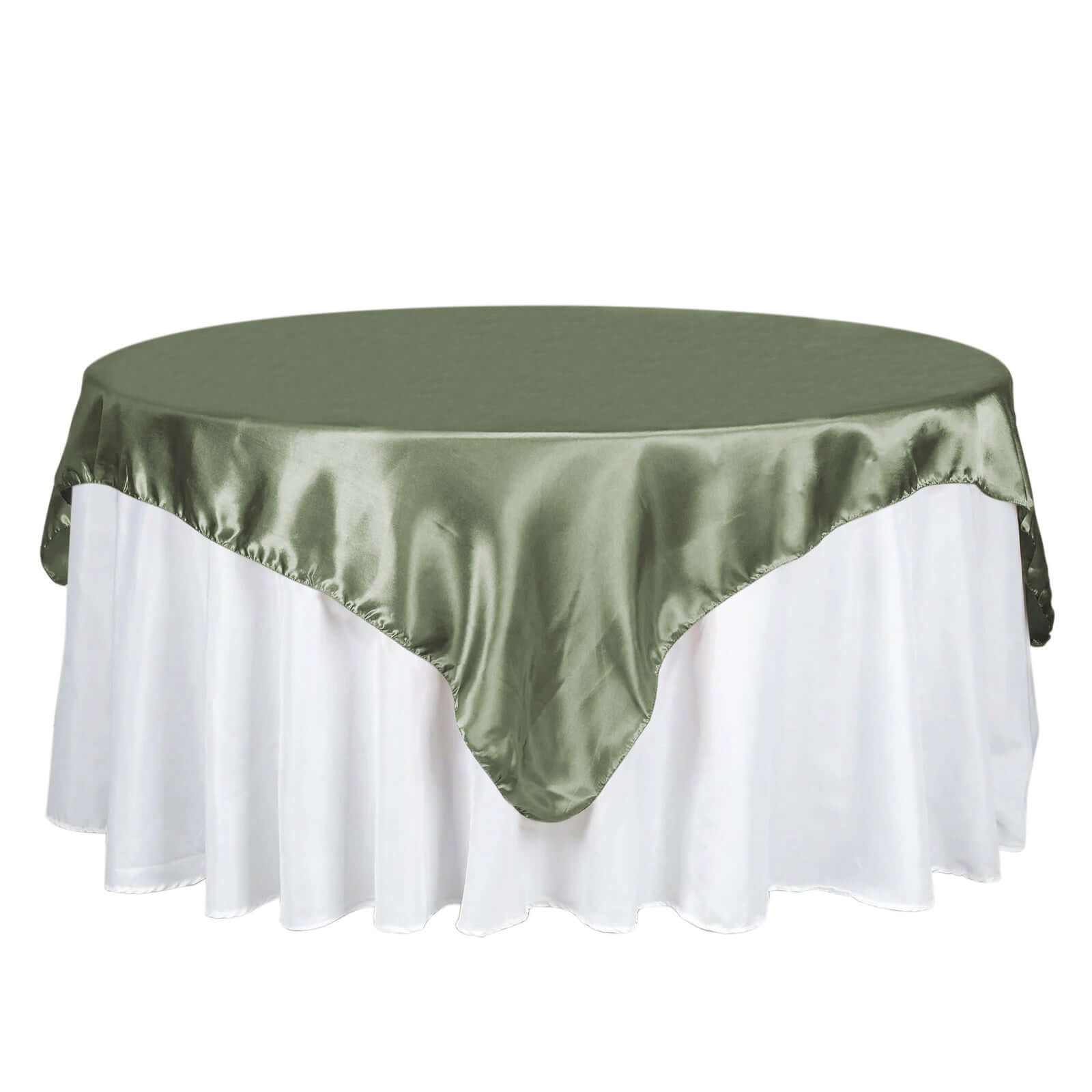 Satin 72"x72" Table Overlay Square Tablecloth Dusty Sage Green - Smooth Finish Table Cover
