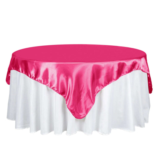 Satin 72"x72" Table Overlay Square Tablecloth Fuchsia - Smooth Finish Table Cover - NestOCart