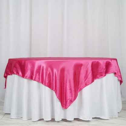 Satin 72"x72" Table Overlay Square Tablecloth Fuchsia - Smooth Finish Table Cover - NestOCart