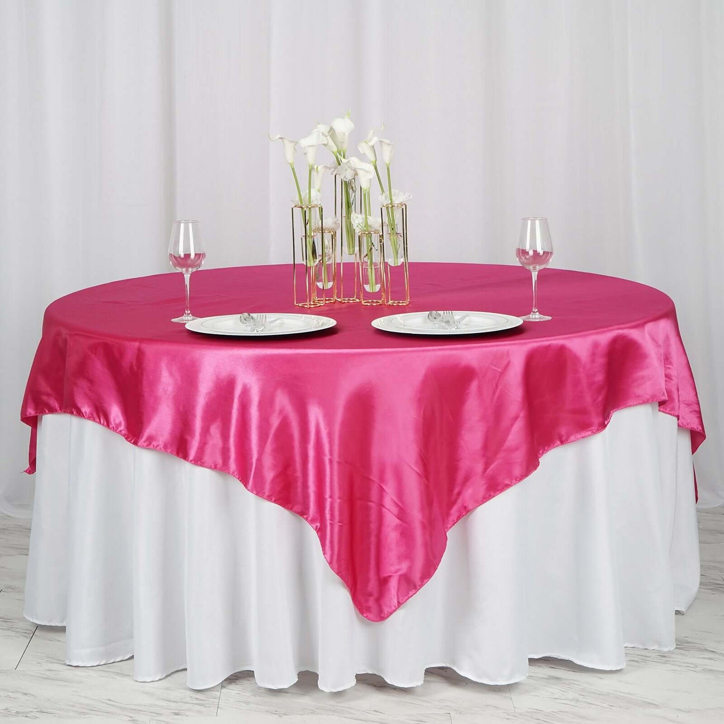 Satin 72"x72" Table Overlay Square Tablecloth Fuchsia - Smooth Finish Table Cover - NestOCart
