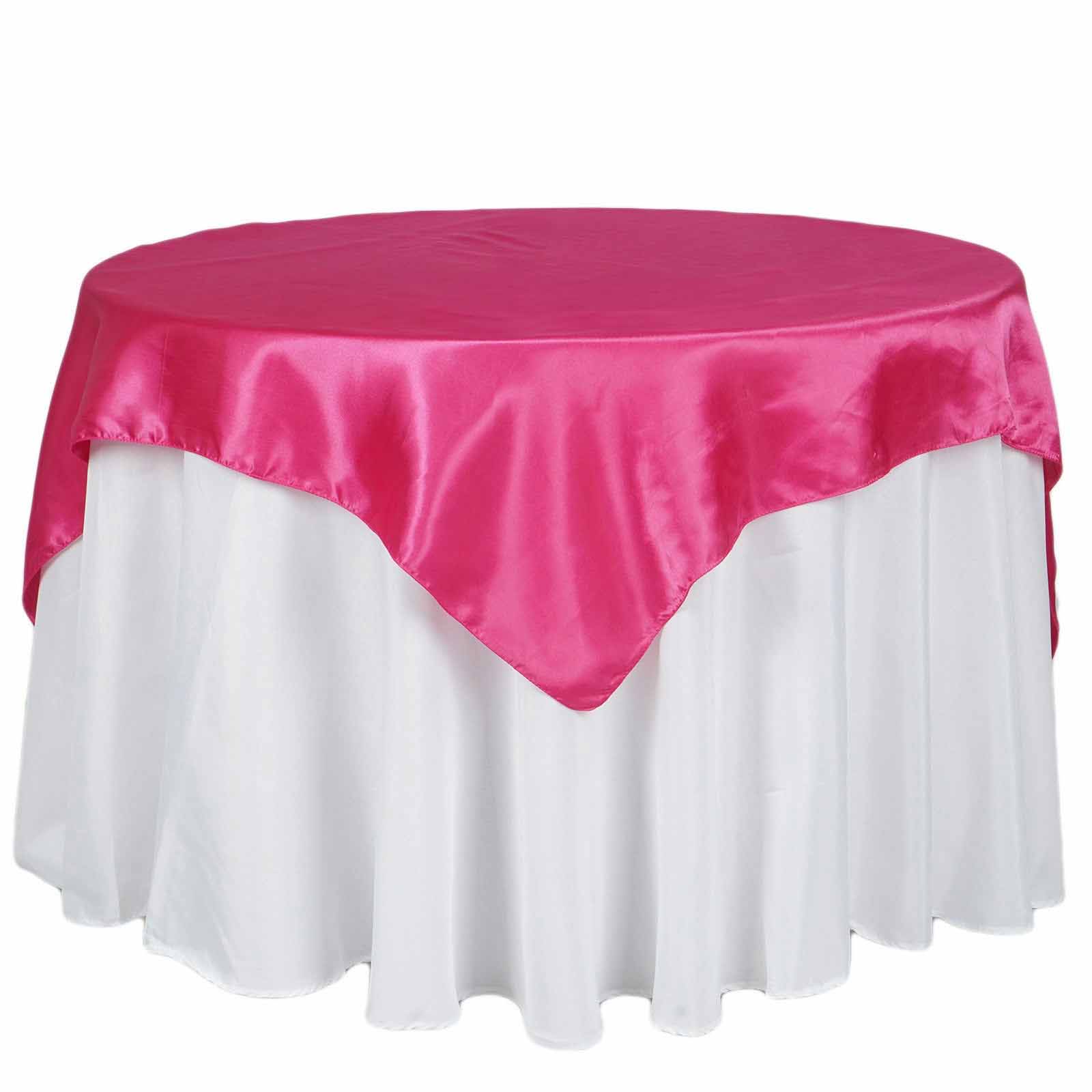 Satin 72"x72" Table Overlay Square Tablecloth Fuchsia - Smooth Finish Table Cover - NestOCart