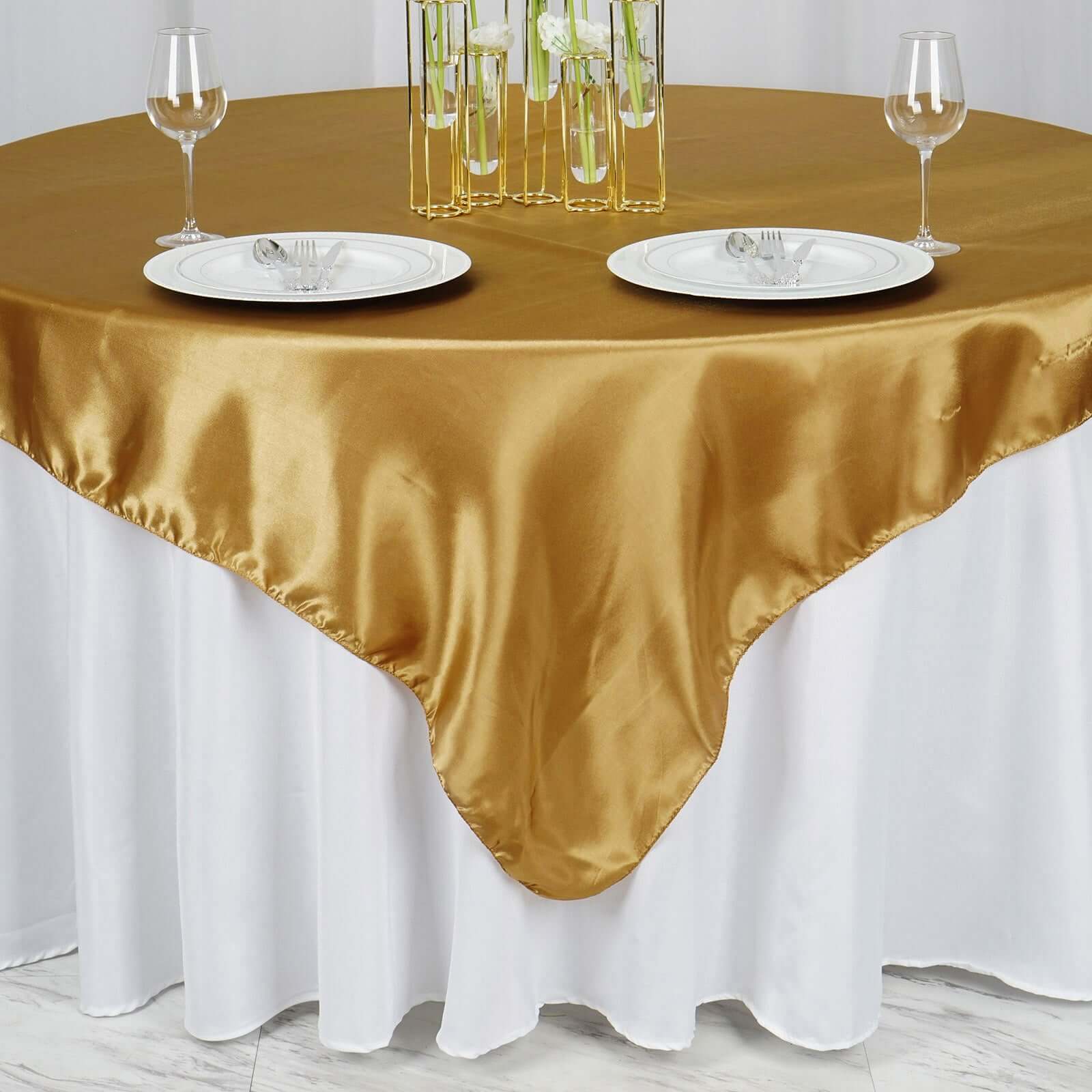 Satin 72"x72" Table Overlay Square Tablecloth Gold - Smooth Finish for Luxurious Events - NestOCart