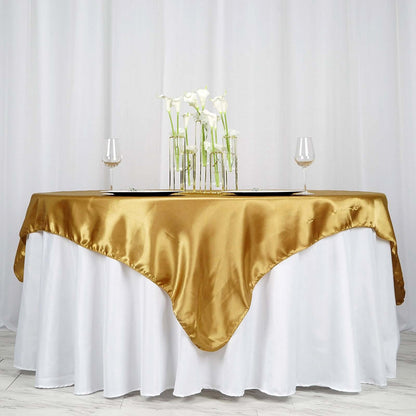 Satin 72"x72" Table Overlay Square Tablecloth Gold - Smooth Finish for Luxurious Events - NestOCart